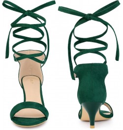 Lace Up Comfortable Kitten Heels Sandals for Women Emerald Green $21.83 Sandals