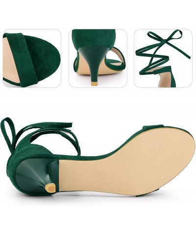 Lace Up Comfortable Kitten Heels Sandals for Women Emerald Green $21.83 Sandals