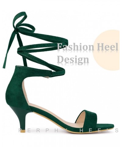 Lace Up Comfortable Kitten Heels Sandals for Women Emerald Green $21.83 Sandals