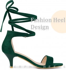 Lace Up Comfortable Kitten Heels Sandals for Women Emerald Green $21.83 Sandals