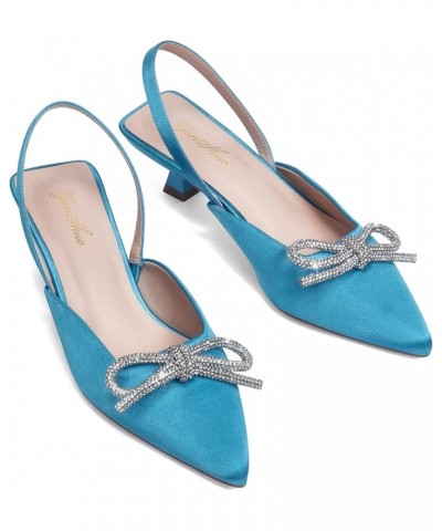 Slingback Rhinestone Bow Heels for Women Closed Pointed Toe Kitten Pumps Slip On Stilettos Wedding Bride Dress Shoes Blue $29...