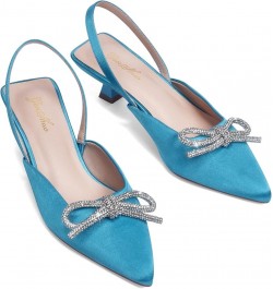 Slingback Rhinestone Bow Heels for Women Closed Pointed Toe Kitten Pumps Slip On Stilettos Wedding Bride Dress Shoes Blue $29...