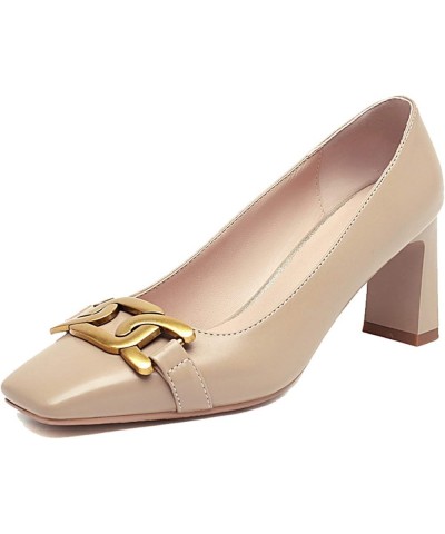 Women's Square Head Block Heel Pumps with 3 Colors Apricot $29.16 Pumps