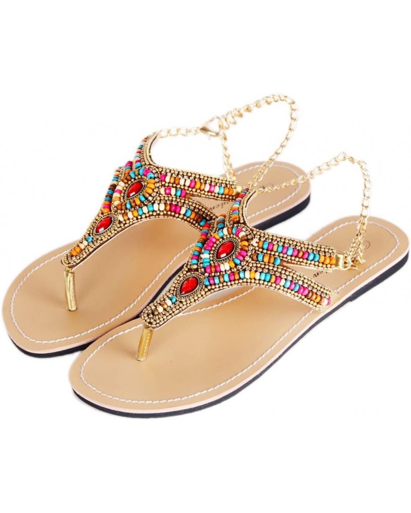 Summer Women Beach Sandals Lady String Bead Shoes T-Strap Flops Diamond Slipper Plus Size Gold 6.5 $25.37 Sandals