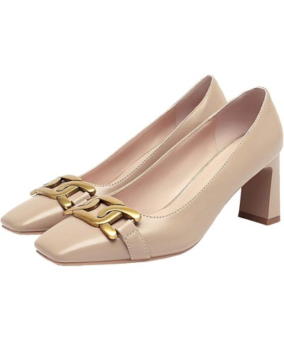 Women's Square Head Block Heel Pumps with 3 Colors Apricot $29.16 Pumps