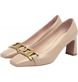 Women's Square Head Block Heel Pumps with 3 Colors Apricot $29.16 Pumps