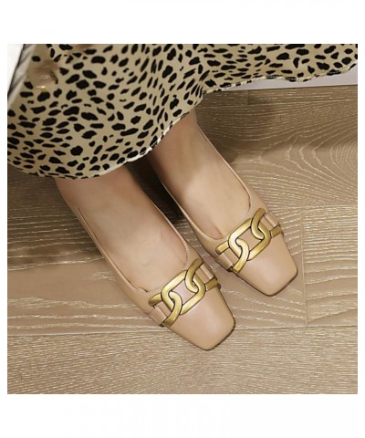 Women's Square Head Block Heel Pumps with 3 Colors Apricot $29.16 Pumps