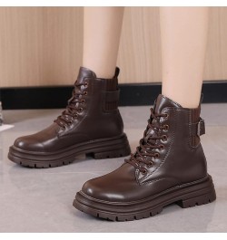 Women'S Western Boots Women's Fashion Ankle Booties Causal 8-Eye Side Zipper Lace-up Combat Boots Z 14-brown $11.69 Outdoor S...