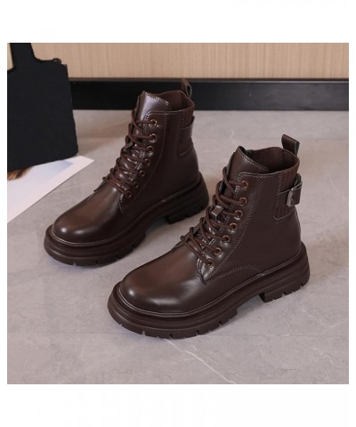 Women'S Western Boots Women's Fashion Ankle Booties Causal 8-Eye Side Zipper Lace-up Combat Boots Z 14-brown $11.69 Outdoor S...