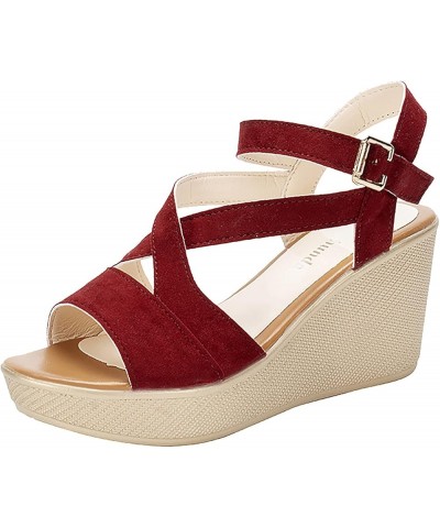 Women's Fashion Sandals Ladies Strap Sandals Roman Fish Mouth Open Toe Fashion Causal Wedge Platform Solid Color Red $15.50 S...