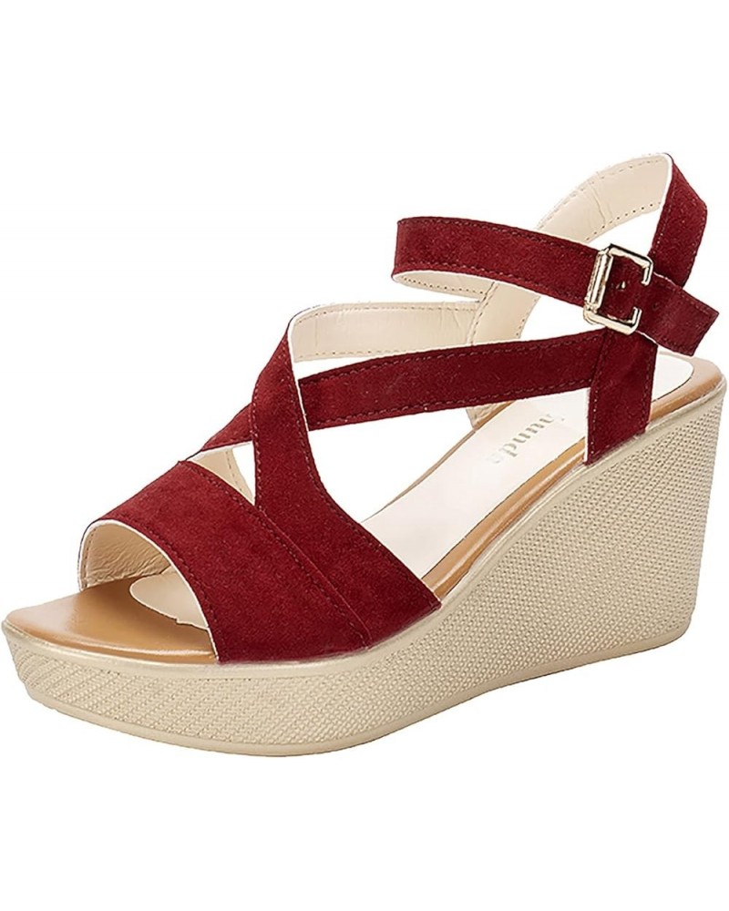 Women's Fashion Sandals Ladies Strap Sandals Roman Fish Mouth Open Toe Fashion Causal Wedge Platform Solid Color Red $15.50 S...