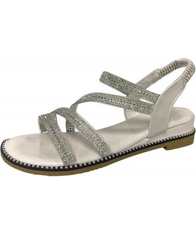 Ladies Fashion Summer Thin Strap Rhinestone Elastic Fish Mouth Flat Sandals Women Sandals Size 10.5 Wide (Green, 7) Beige 9 $...