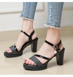 Women Sandals, Open Toe High Heel Sandals Buckle Block Heel Sandals Ankle Strap With Platform Glitter, Size 3.5-10 Black $24....