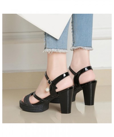 Women Sandals, Open Toe High Heel Sandals Buckle Block Heel Sandals Ankle Strap With Platform Glitter, Size 3.5-10 Black $24....