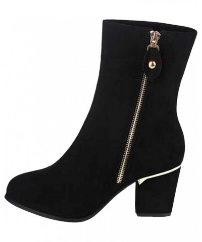 Boots for Women Elegant Rhinestone Sexy Pointed Toe Chunky Heel Boots Sexy Zipper Black Chelsea Western Boots Black $18.41 Boots