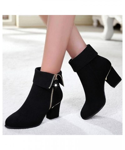 Boots for Women Elegant Rhinestone Sexy Pointed Toe Chunky Heel Boots Sexy Zipper Black Chelsea Western Boots Black $18.41 Boots