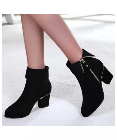 Boots for Women Elegant Rhinestone Sexy Pointed Toe Chunky Heel Boots Sexy Zipper Black Chelsea Western Boots Black $18.41 Boots