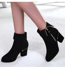 Boots for Women Elegant Rhinestone Sexy Pointed Toe Chunky Heel Boots Sexy Zipper Black Chelsea Western Boots Black $18.41 Boots