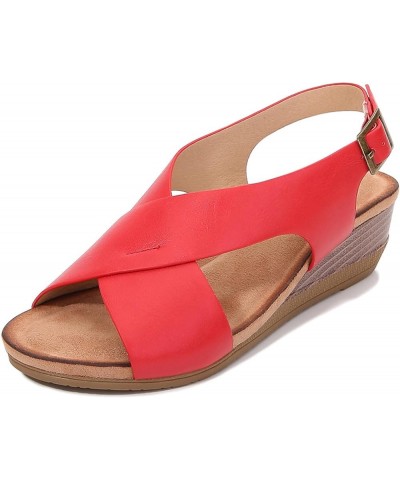 Fashion Women's Sandals 2021 Summer Comfortable Slope with Roman Sandals Women Simple and Versatile Outer Sandals Women red 8...