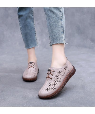 Women's Leather Breathable Slip on Platform Wedge Sneakers,Handmade Round Toe Non-Slip Breathable Mom Leisure Walk Shoes Came...