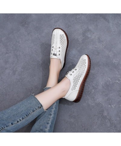 Women's Leather Breathable Slip on Platform Wedge Sneakers,Handmade Round Toe Non-Slip Breathable Mom Leisure Walk Shoes Came...