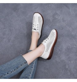 Women's Leather Breathable Slip on Platform Wedge Sneakers,Handmade Round Toe Non-Slip Breathable Mom Leisure Walk Shoes Came...