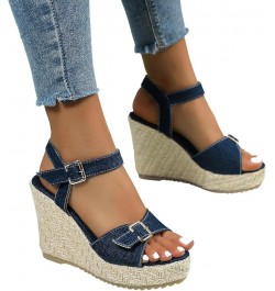 Womens Sandals Comfortable Platform Cork Open Toe Buckle Ankle Strap Espadrilles Flatform Casual Walking Wedge Sandals 8 A8da...