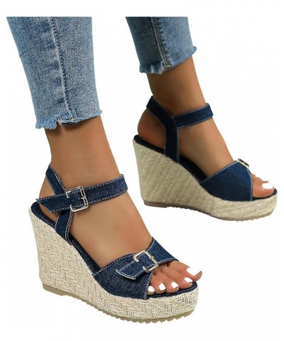 Womens Sandals Comfortable Platform Cork Open Toe Buckle Ankle Strap Espadrilles Flatform Casual Walking Wedge Sandals 8 A8da...