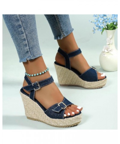 Womens Sandals Comfortable Platform Cork Open Toe Buckle Ankle Strap Espadrilles Flatform Casual Walking Wedge Sandals 8 A8da...