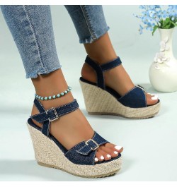 Womens Sandals Comfortable Platform Cork Open Toe Buckle Ankle Strap Espadrilles Flatform Casual Walking Wedge Sandals 8 A8da...