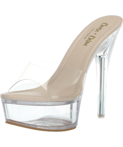 Women's Clear Stiletto High Heel Platform Sandals Nude Clear $28.90 Sandals