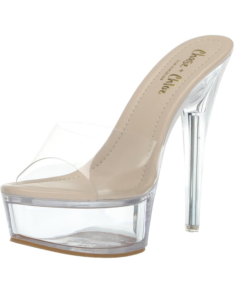 Women's Clear Stiletto High Heel Platform Sandals Nude Clear $28.90 Sandals