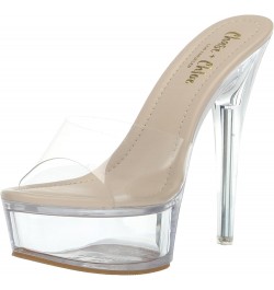 Women's Clear Stiletto High Heel Platform Sandals Nude Clear $28.90 Sandals