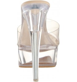 Women's Clear Stiletto High Heel Platform Sandals Nude Clear $28.90 Sandals