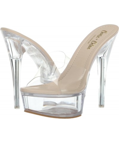 Women's Clear Stiletto High Heel Platform Sandals Nude Clear $28.90 Sandals