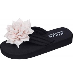 Fuzzy Slippers for Women with Strap Ladies Fashion Summer Solid Color Suede Flower Decorative Open Toe Thick Soled Flip Flop ...