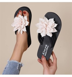 Fuzzy Slippers for Women with Strap Ladies Fashion Summer Solid Color Suede Flower Decorative Open Toe Thick Soled Flip Flop ...