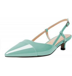 Women Slingback Low Kitten Heel Pumps Cap Pointed Toe Dress Shoes 1.5 Inch Heeled Sandals with Adjustable Strap Patent Mint G...