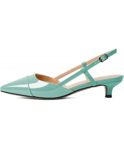 Women Slingback Low Kitten Heel Pumps Cap Pointed Toe Dress Shoes 1.5 Inch Heeled Sandals with Adjustable Strap Patent Mint G...