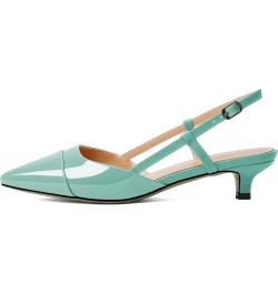 Women Slingback Low Kitten Heel Pumps Cap Pointed Toe Dress Shoes 1.5 Inch Heeled Sandals with Adjustable Strap Patent Mint G...