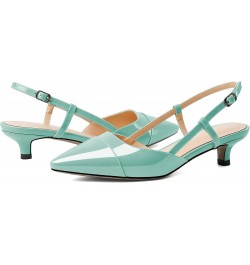 Women Slingback Low Kitten Heel Pumps Cap Pointed Toe Dress Shoes 1.5 Inch Heeled Sandals with Adjustable Strap Patent Mint G...