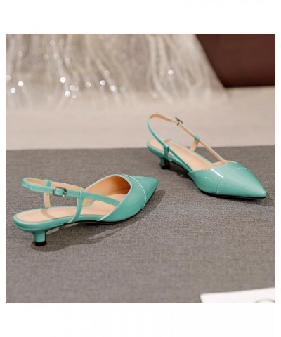 Women Slingback Low Kitten Heel Pumps Cap Pointed Toe Dress Shoes 1.5 Inch Heeled Sandals with Adjustable Strap Patent Mint G...