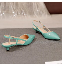 Women Slingback Low Kitten Heel Pumps Cap Pointed Toe Dress Shoes 1.5 Inch Heeled Sandals with Adjustable Strap Patent Mint G...