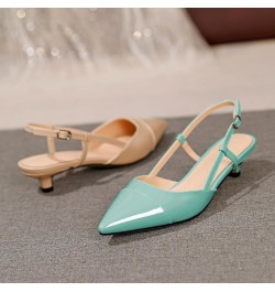 Women Slingback Low Kitten Heel Pumps Cap Pointed Toe Dress Shoes 1.5 Inch Heeled Sandals with Adjustable Strap Patent Mint G...