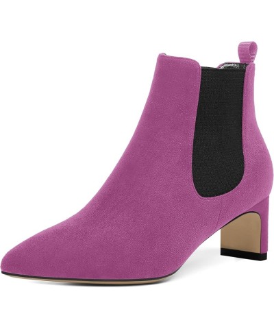 Womens Bungee Office Casual Pointed Toe Suede Chunky Low Heel Ankle High Boots 2 Inch Fuchsia Black $36.00 Boots