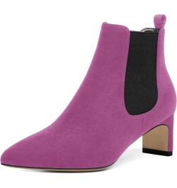 Womens Bungee Office Casual Pointed Toe Suede Chunky Low Heel Ankle High Boots 2 Inch Fuchsia Black $36.00 Boots