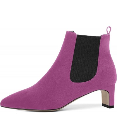 Womens Bungee Office Casual Pointed Toe Suede Chunky Low Heel Ankle High Boots 2 Inch Fuchsia Black $36.00 Boots