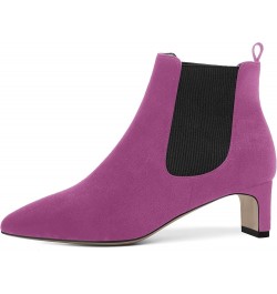 Womens Bungee Office Casual Pointed Toe Suede Chunky Low Heel Ankle High Boots 2 Inch Fuchsia Black $36.00 Boots