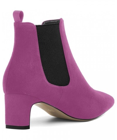 Womens Bungee Office Casual Pointed Toe Suede Chunky Low Heel Ankle High Boots 2 Inch Fuchsia Black $36.00 Boots