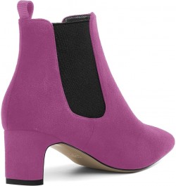 Womens Bungee Office Casual Pointed Toe Suede Chunky Low Heel Ankle High Boots 2 Inch Fuchsia Black $36.00 Boots